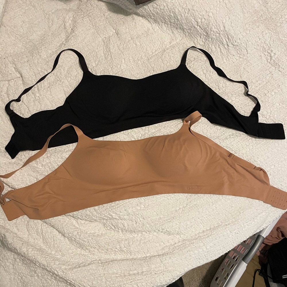 Aerie Smoothez Wireless Bras, Black and Tan